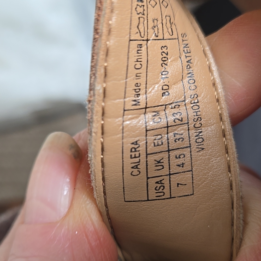 Vionic Brown Leather and Tan Raffia Fabric Wedge Sandals - Picture 8 of 11